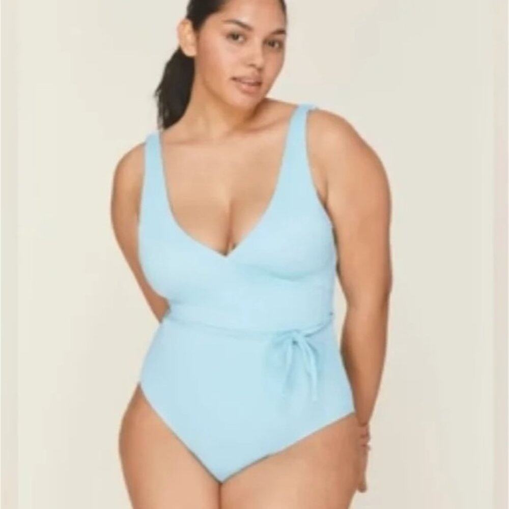 Andie Belmar One Piece Swimsuit Medium Eco Nylon Blue Belted Full Coverage NWT